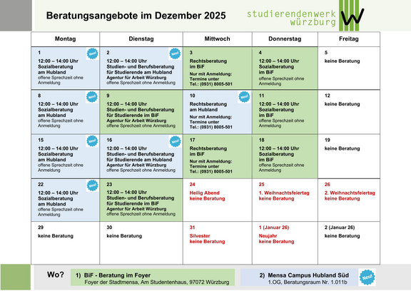 Counseling Schedule December 2025
